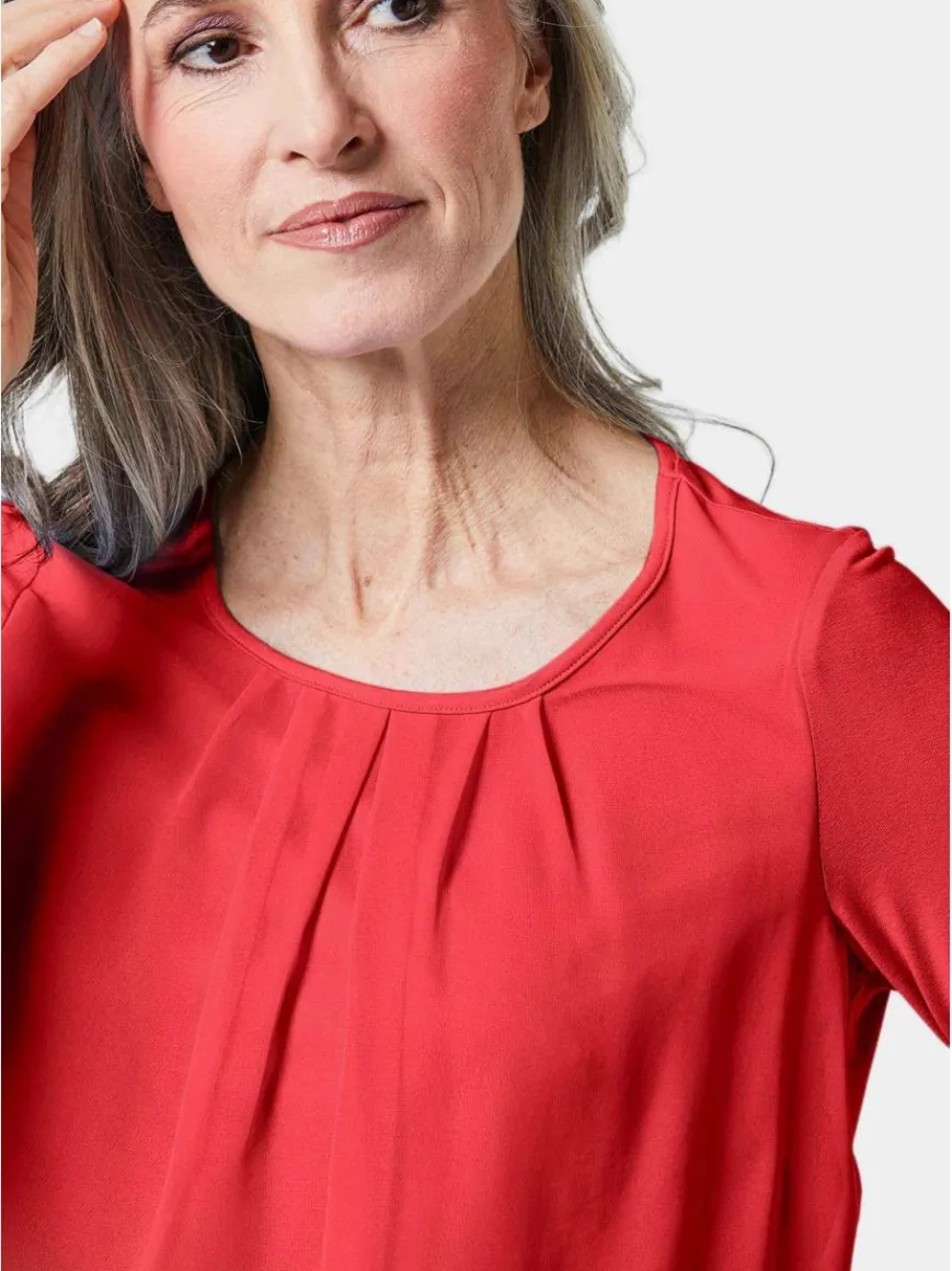 Goldner Blusen*Damen Blusenshirt - Chiffon-Shirt mit 3/4-Arm, Rundhals rot uni