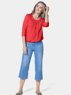 Goldner Blusen*Damen Blusenshirt - Chiffon-Shirt mit 3/4-Arm, Rundhals rot uni