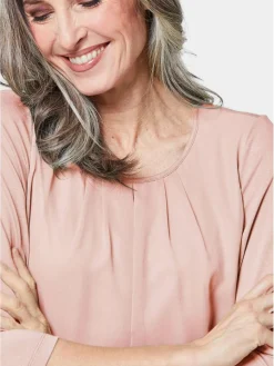 Goldner Blusen*Damen Blusenshirt - Chiffon-Shirt mit 3/4-Arm, Rundhals rosa uni