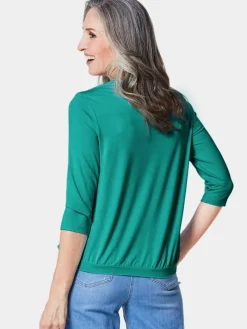 Goldner Blusen*Damen Blusenshirt - Chiffon-Shirt mit 3/4-Arm, Rundhals smaragd uni