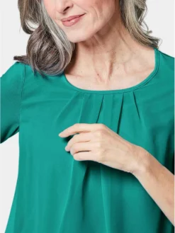 Goldner Blusen*Damen Blusenshirt - Chiffon-Shirt mit 3/4-Arm, Rundhals smaragd uni