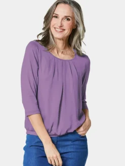 Goldner Blusen*Damen Blusenshirt - Chiffon-Shirt mit 3/4-Arm, Rundhals lila uni