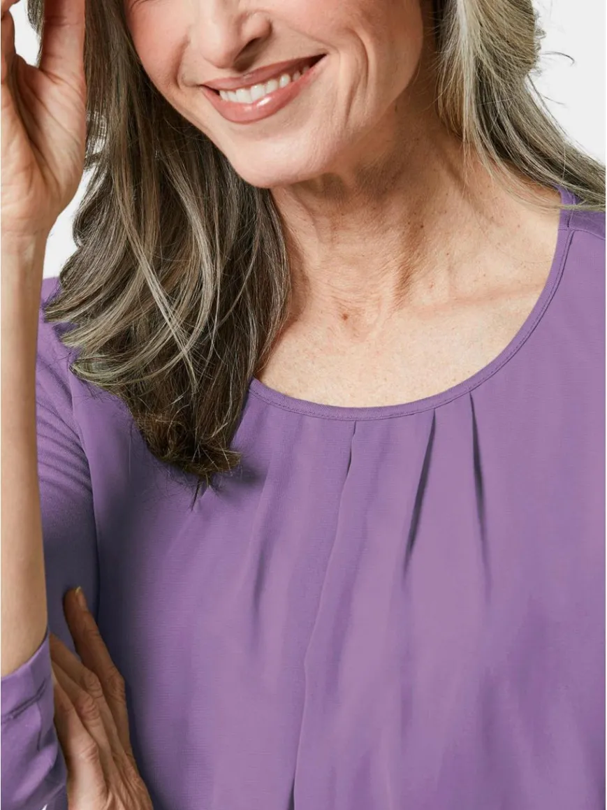 Goldner Blusen*Damen Blusenshirt - Chiffon-Shirt mit 3/4-Arm, Rundhals lila uni