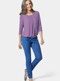 Goldner Blusen*Damen Blusenshirt - Chiffon-Shirt mit 3/4-Arm, Rundhals lila uni