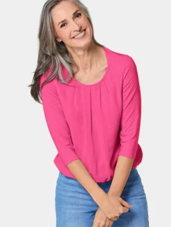 Goldner Blusen*Damen Blusenshirt - Chiffon-Shirt mit 3/4-Arm, Rundhals pink uni