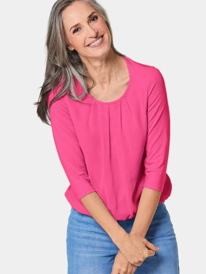 Goldner Blusen*Damen Blusenshirt - Chiffon-Shirt mit 3/4-Arm, Rundhals pink uni