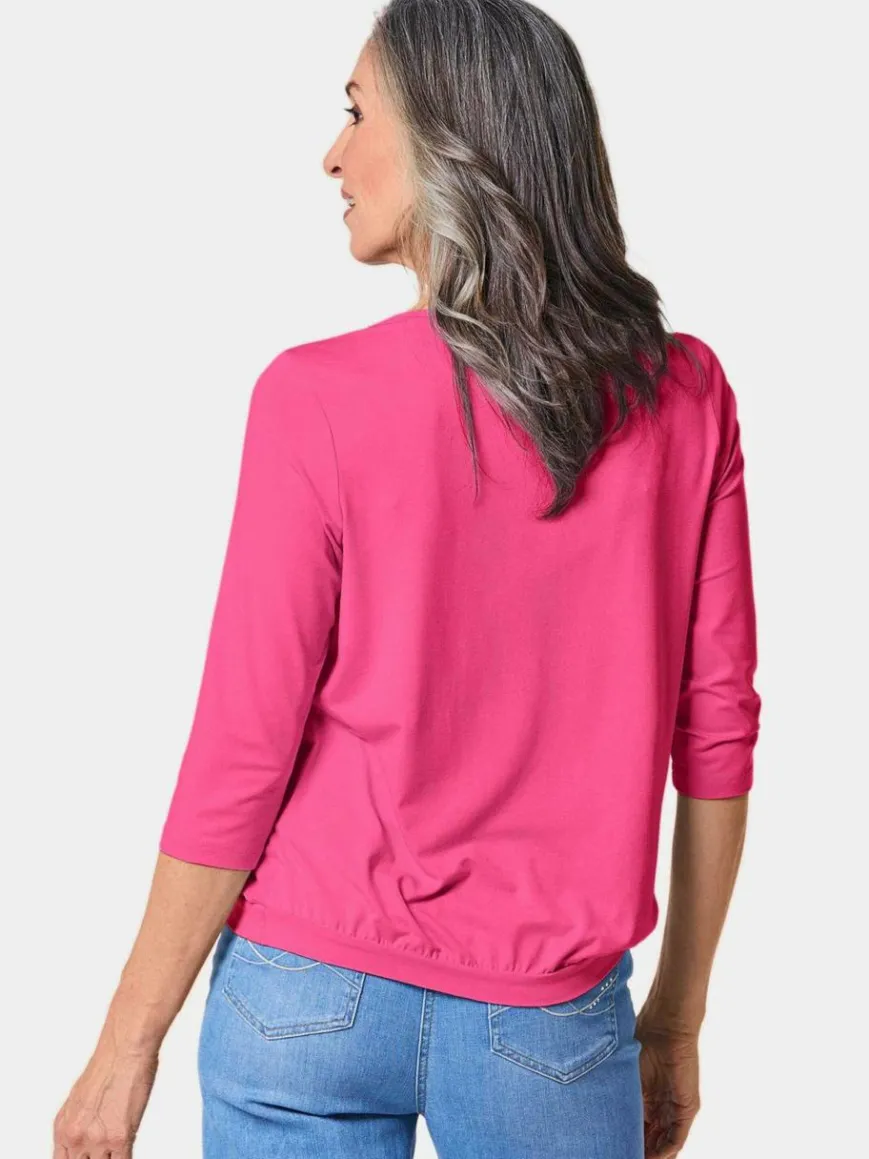 Goldner Blusen*Damen Blusenshirt - Chiffon-Shirt mit 3/4-Arm, Rundhals pink uni