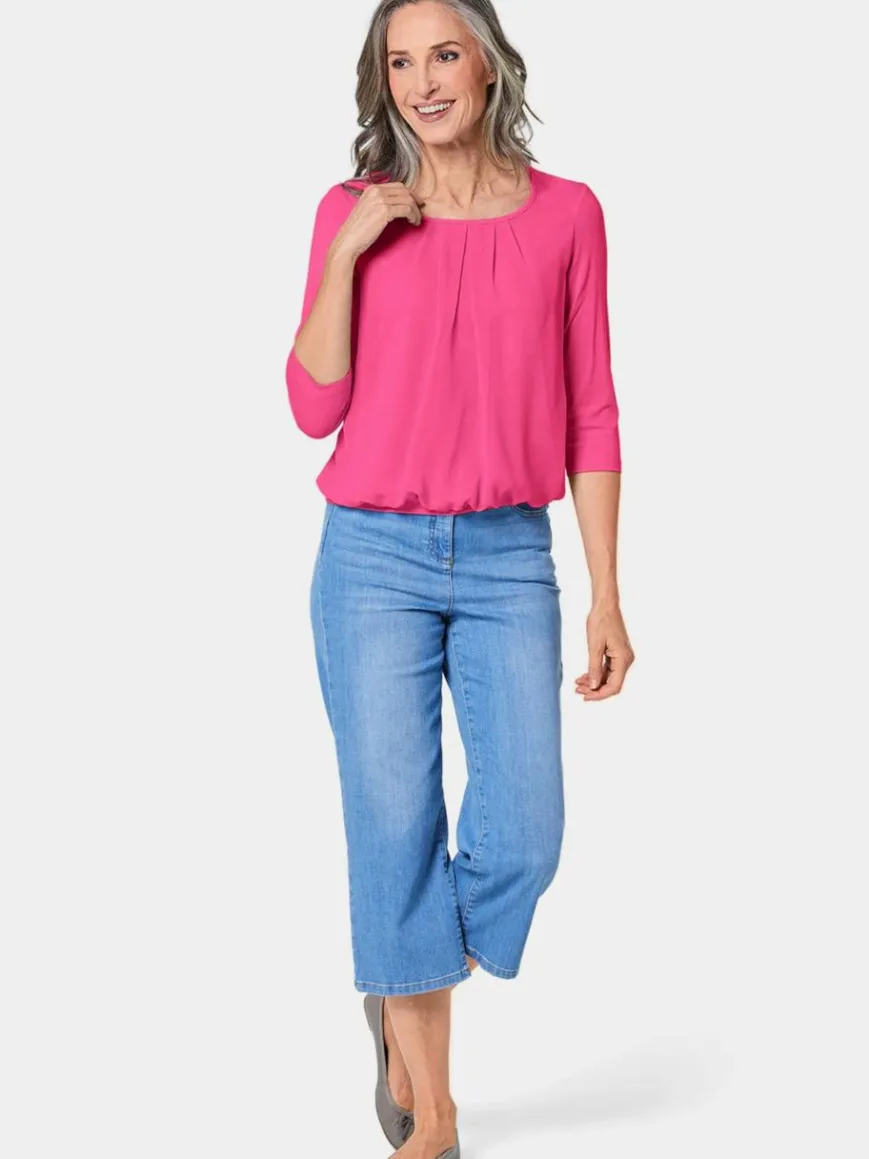 Goldner Blusen*Damen Blusenshirt - Chiffon-Shirt mit 3/4-Arm, Rundhals pink uni