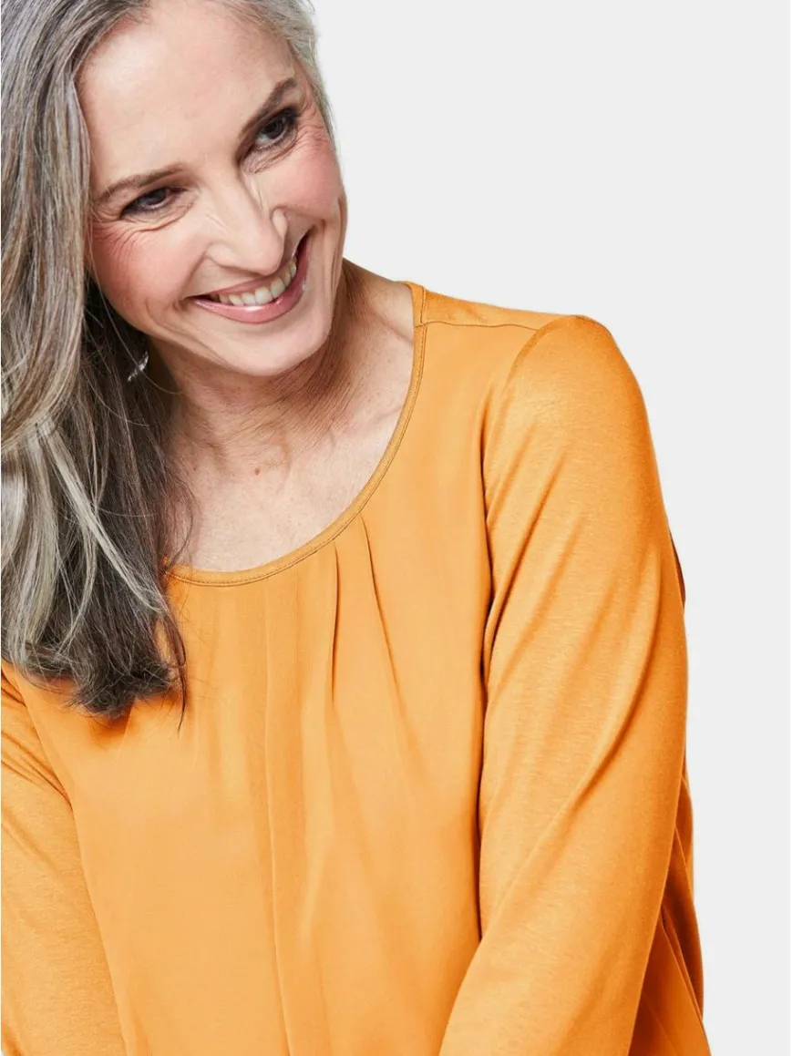 Goldner Blusen*Damen Blusenshirt - Chiffon-Shirt mit 3/4-Arm, Rundhals gelb uni