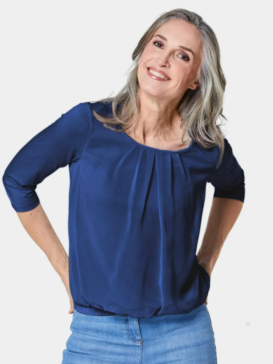 Goldner Blusen*Damen Blusenshirt - Chiffon-Shirt mit 3/4-Arm, Rundhals royal uni