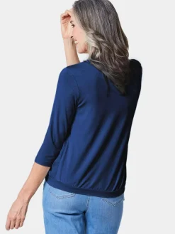 Goldner Blusen*Damen Blusenshirt - Chiffon-Shirt mit 3/4-Arm, Rundhals royal uni