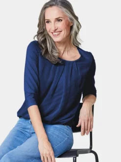 Goldner Blusen*Damen Blusenshirt - Chiffon-Shirt mit 3/4-Arm, Rundhals royal uni