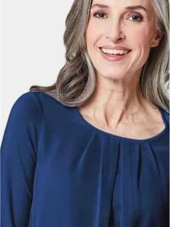 Goldner Blusen*Damen Blusenshirt - Chiffon-Shirt mit 3/4-Arm, Rundhals royal uni