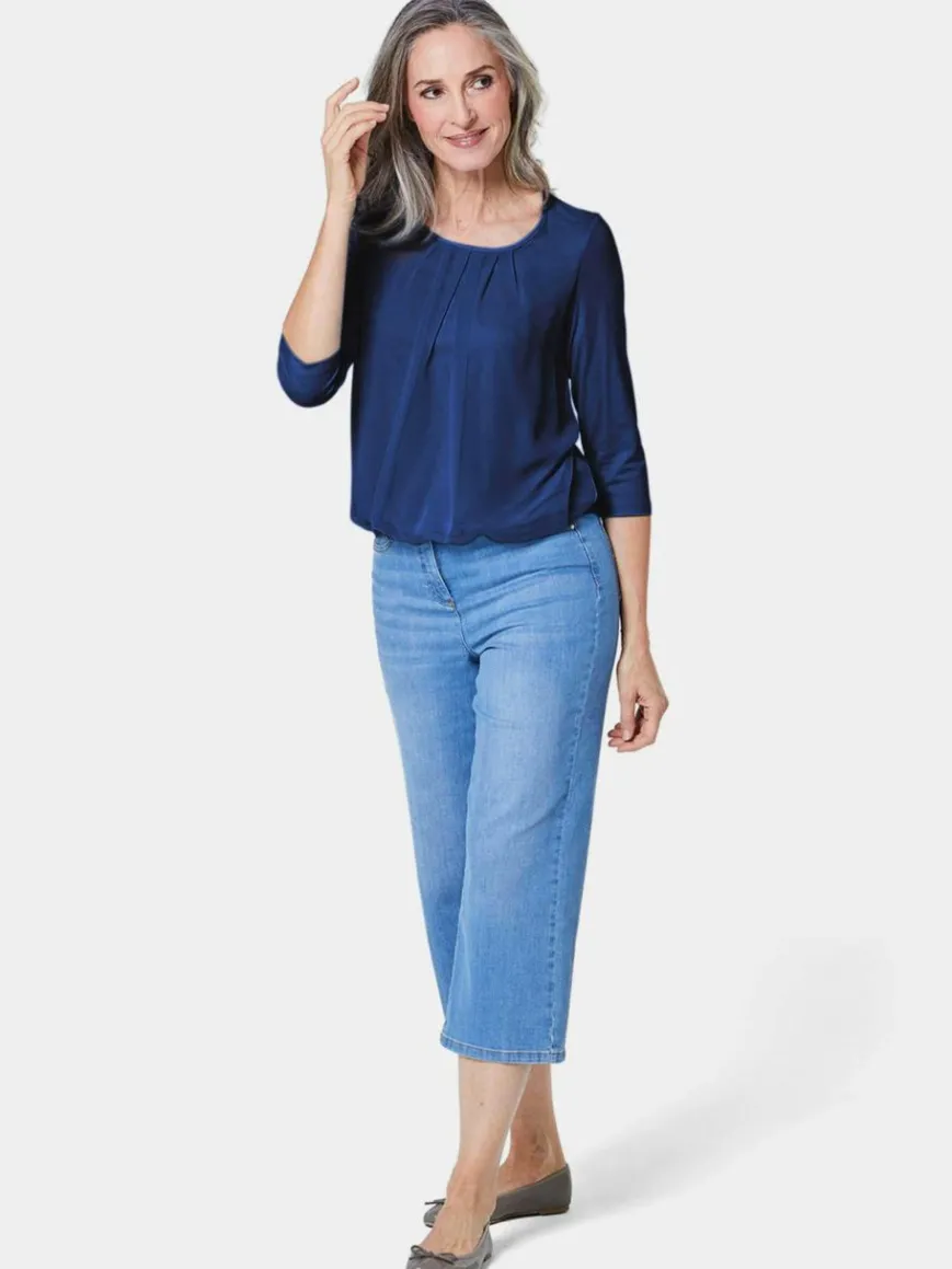 Goldner Blusen*Damen Blusenshirt - Chiffon-Shirt mit 3/4-Arm, Rundhals royal uni