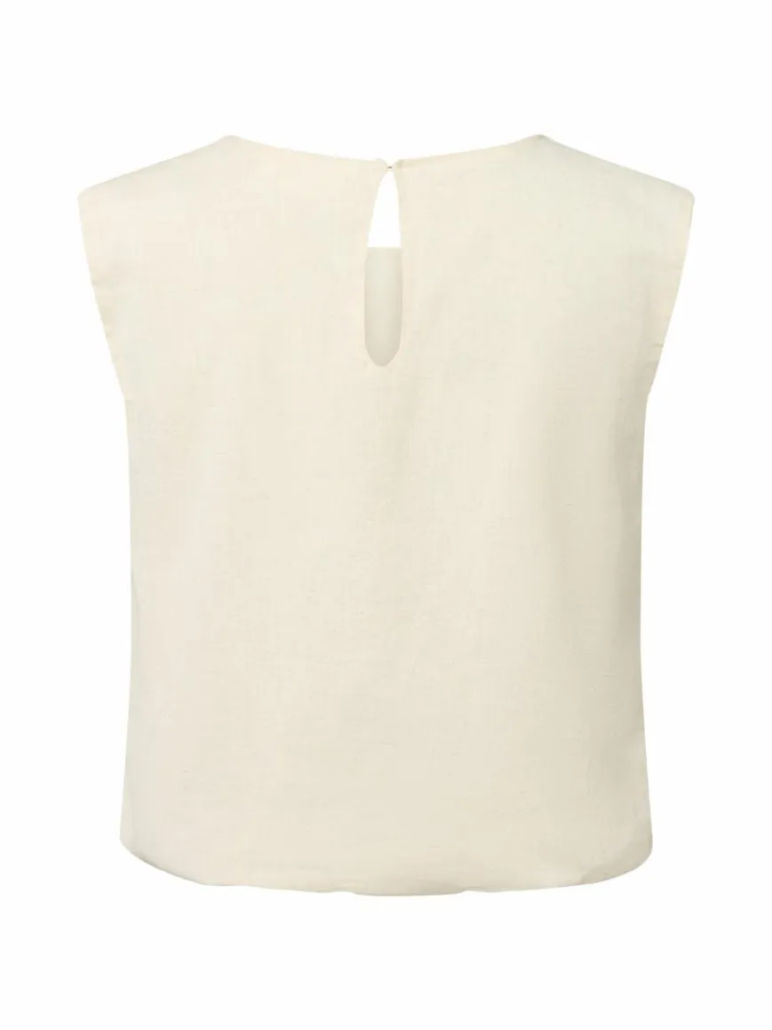 Vila Blusen*Damen Blusenshirt mit Leinen-Anteil - VIEtni sand meliert