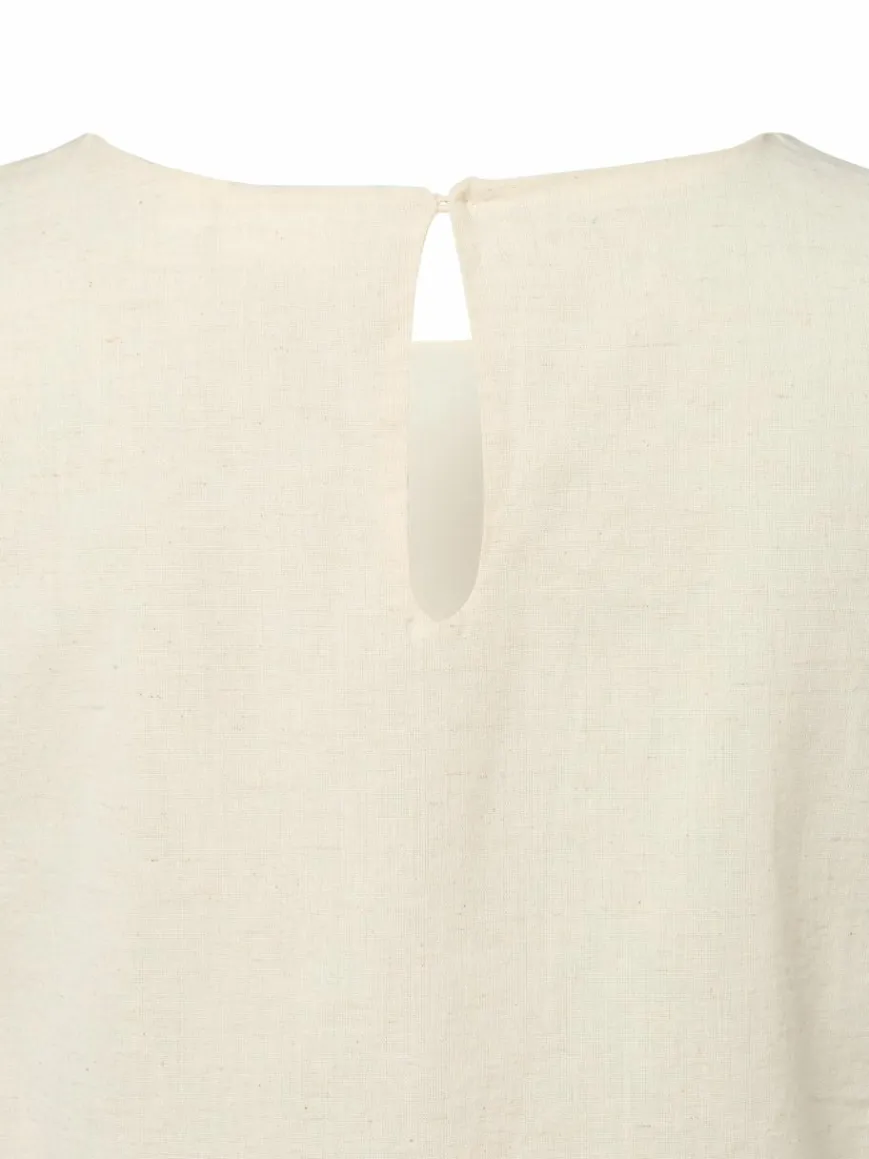 Vila Blusen*Damen Blusenshirt mit Leinen-Anteil - VIEtni sand meliert