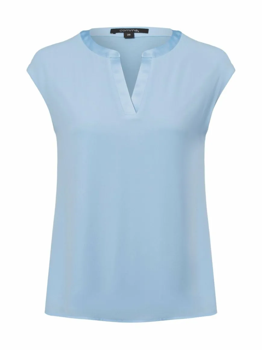 comma Blusen*Damen Blusentop hellblau uni