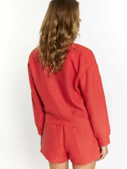 Faina Blazer*Damen Boucé Jacke mit Strass-Steinen rot uni