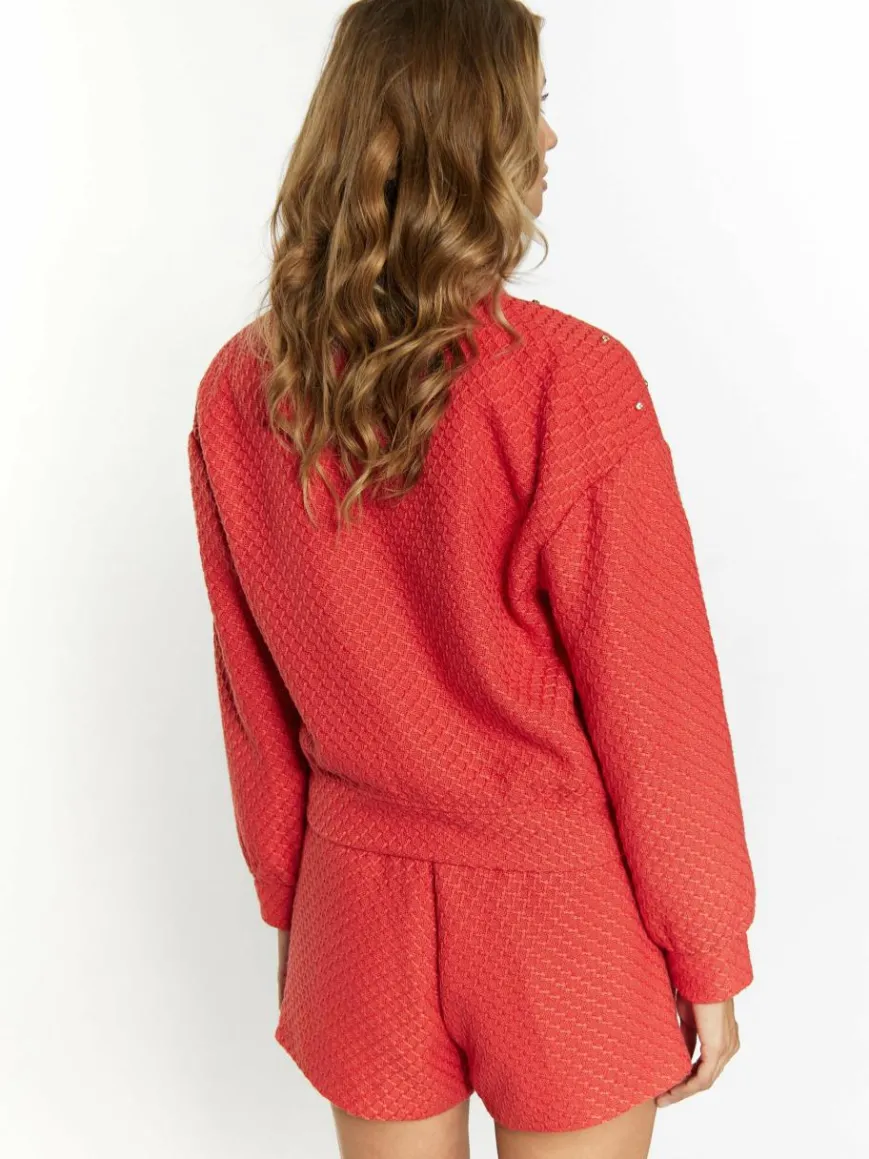 Faina Blazer*Damen Boucé Jacke mit Strass-Steinen rot uni