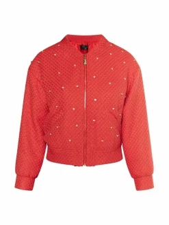 Faina Blazer*Damen Boucé Jacke mit Strass-Steinen rot uni