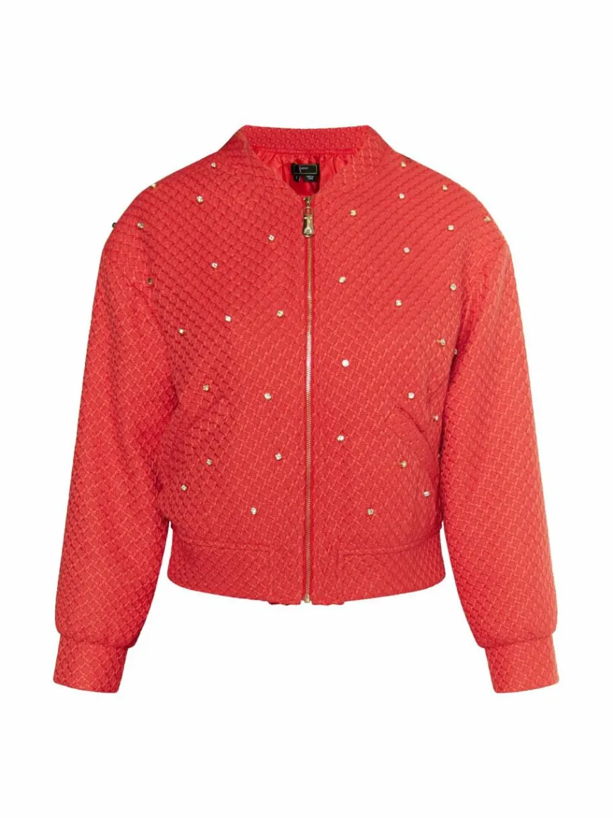 Faina Blazer*Damen Boucé Jacke mit Strass-Steinen rot uni