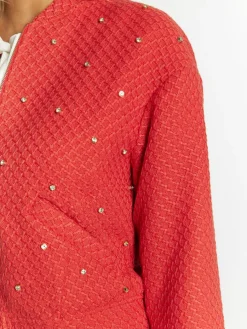 Faina Blazer*Damen Boucé Jacke mit Strass-Steinen rot uni