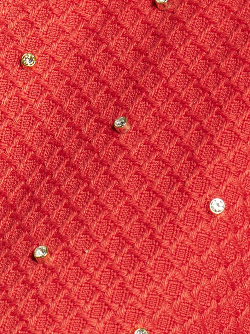 Faina Blazer*Damen Boucé Jacke mit Strass-Steinen rot uni