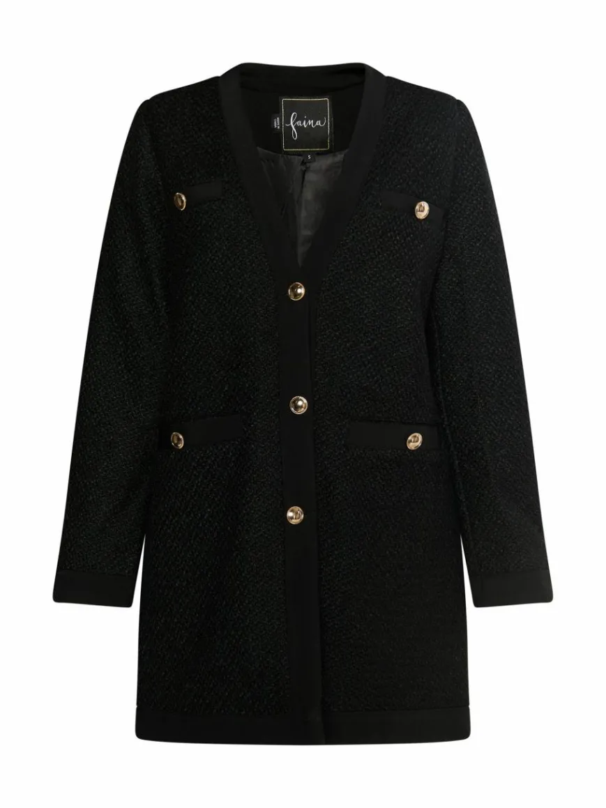 Faina Blazer*Damen Bouclé Blazer schwarz uni