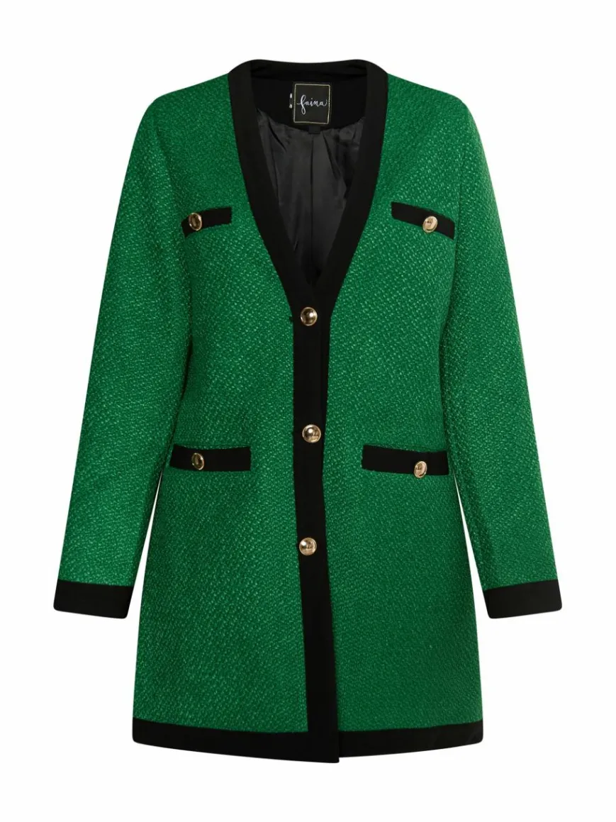 Faina Blazer*Damen Bouclé Blazer grün uni