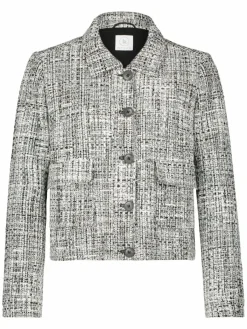 Betty & Co Blazer*Damen Bouclé-Blazer weiß schwarz meliert