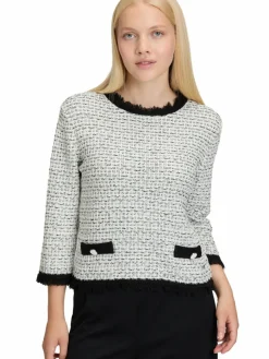 Betty & Co Pullover & Strickjacken*Damen Bouclé-Pullover ecru schwarz strukturiert