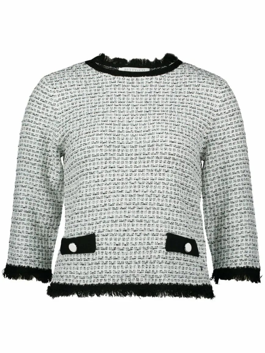 Betty & Co Pullover & Strickjacken*Damen Bouclé-Pullover ecru schwarz strukturiert