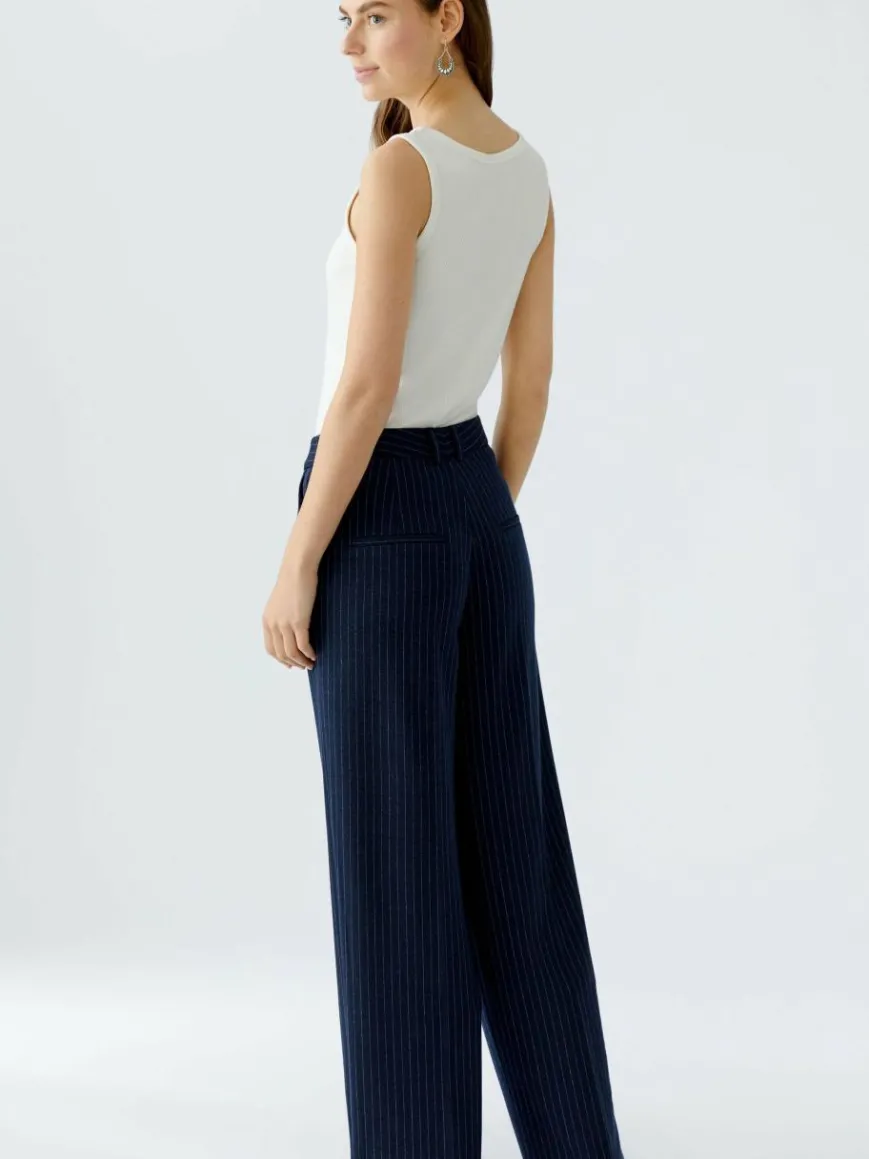 Oui Hosen*Damen Bundfaltenhose blau gestreift