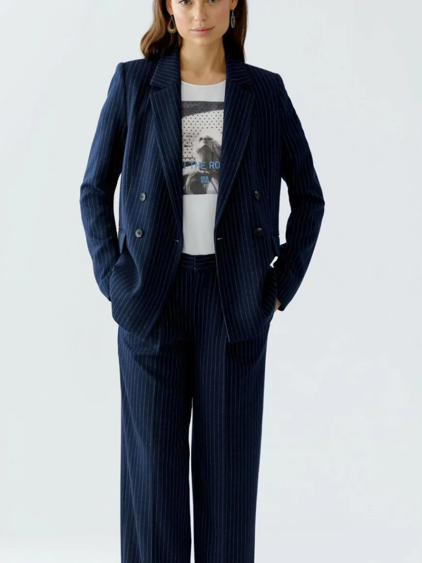 Oui Hosen*Damen Bundfaltenhose blau gestreift