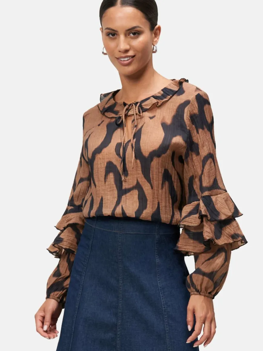 zero Blusen*Damen Crinkle-Bluse schwarz braun gemustert