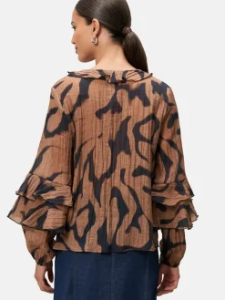 zero Blusen*Damen Crinkle-Bluse schwarz braun gemustert