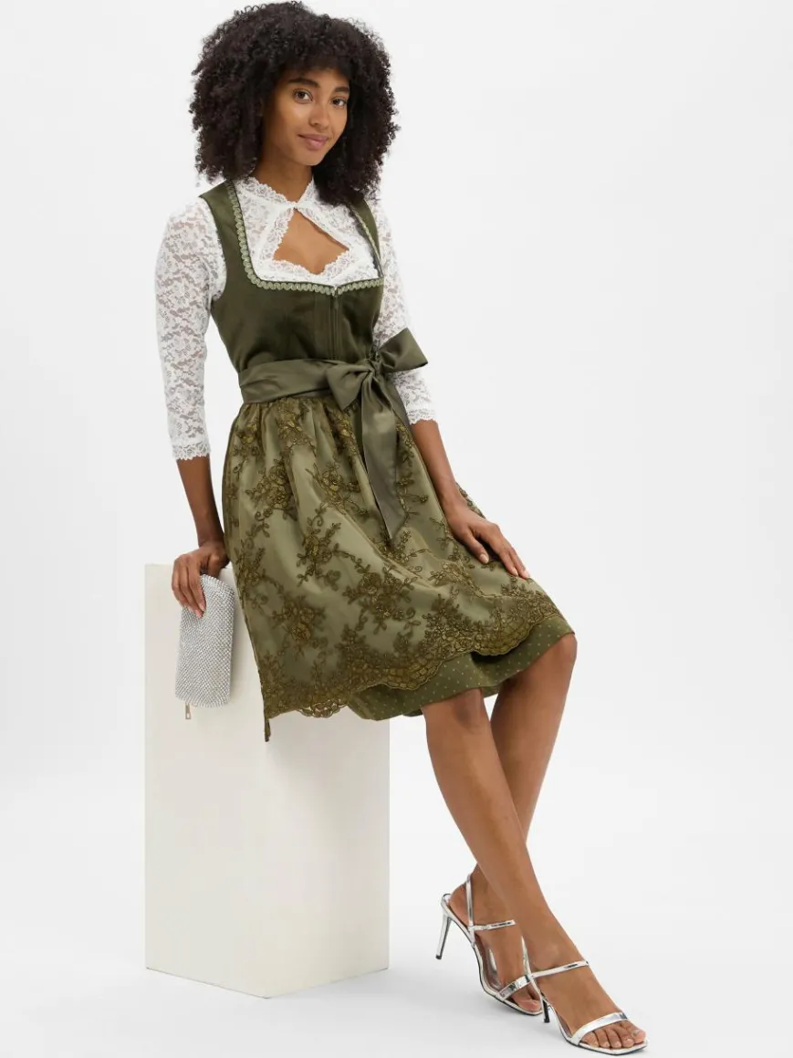 Krüger Dirndl Kleider*Damen Dirndl oliv uni
