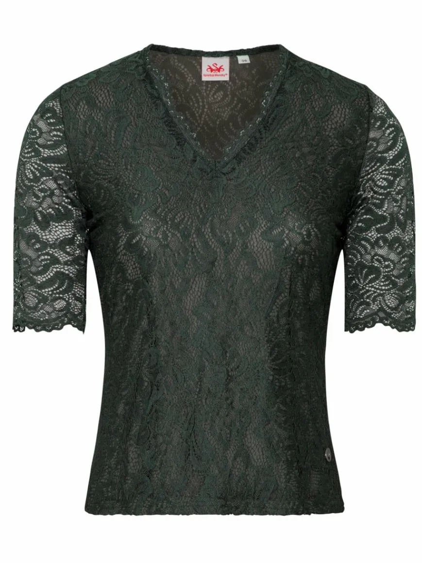 Spieth & Wenksy Blusen*Damen Dirndlbluse - Arktis grün gemustert