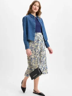 Franco Callegari Röcke*Damen Faltenrock ecru blau gemustert