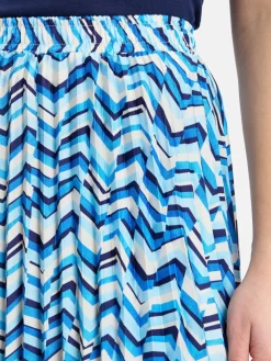 Franco Callegari Röcke*Damen Faltenrock blau ecru gemustert