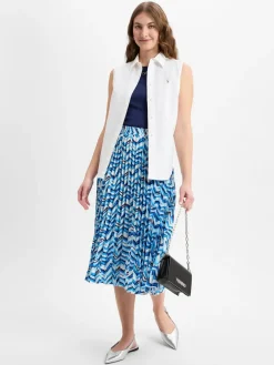 Franco Callegari Röcke*Damen Faltenrock blau ecru gemustert