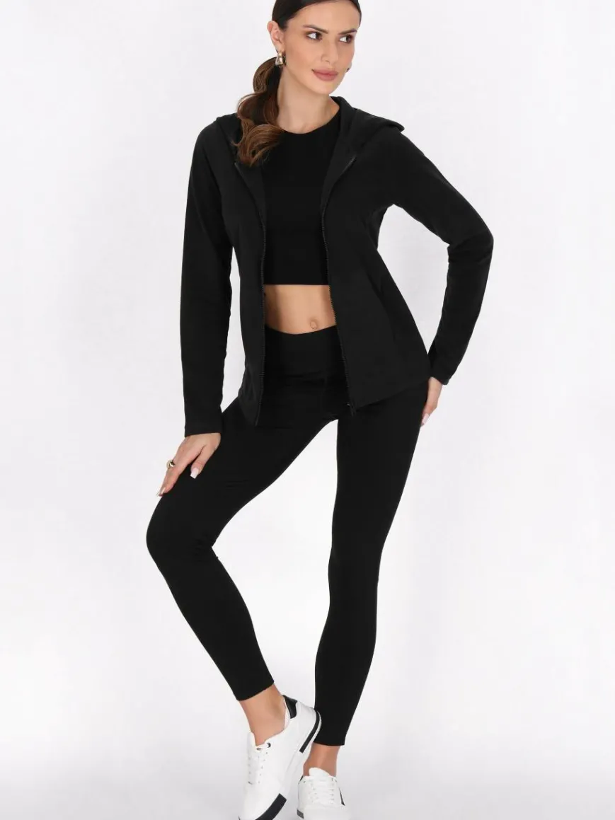 Faina Sweatshirts & Sweatjacken*Damen Fleecejacke schwarz uni