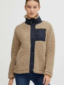 OXMO Sweatshirts & Sweatjacken*Damen Fleecejacke - OXEllin beige gemustert