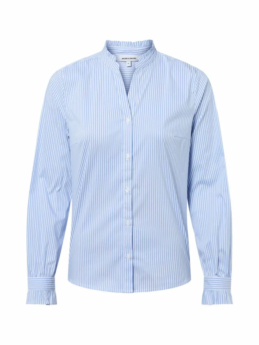 More & More Blusen*Damen Freizeitbluse hellblau weiß gestreift