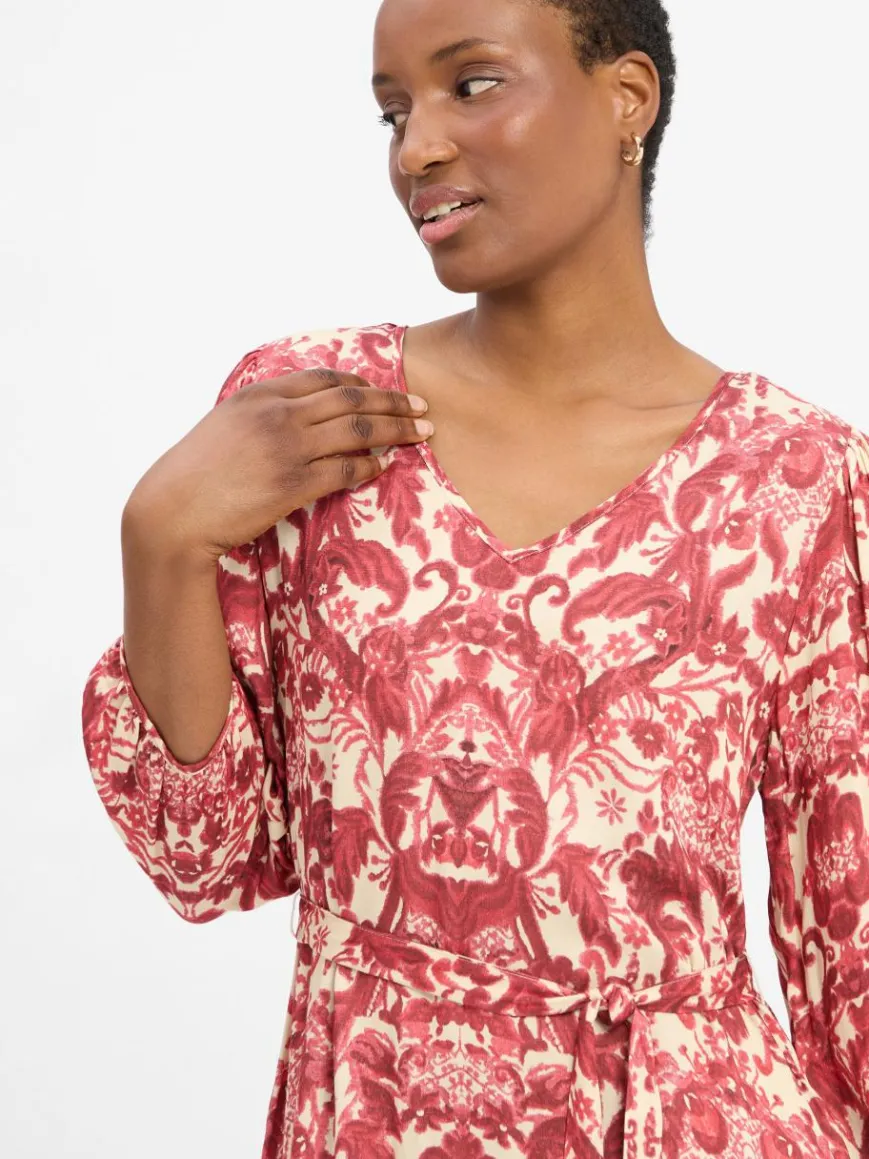 Marie Lund Kleider*Damen Freizeitkleid himbeer ecru gemustert