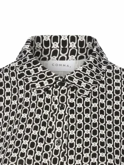 comma Blusen*Damen Hemdbluse schwarz weiß gemustert