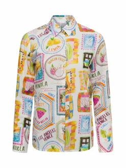 Emily van den Bergh Blusen*Damen Hemdbluse weiß mehrfarbig gemustert