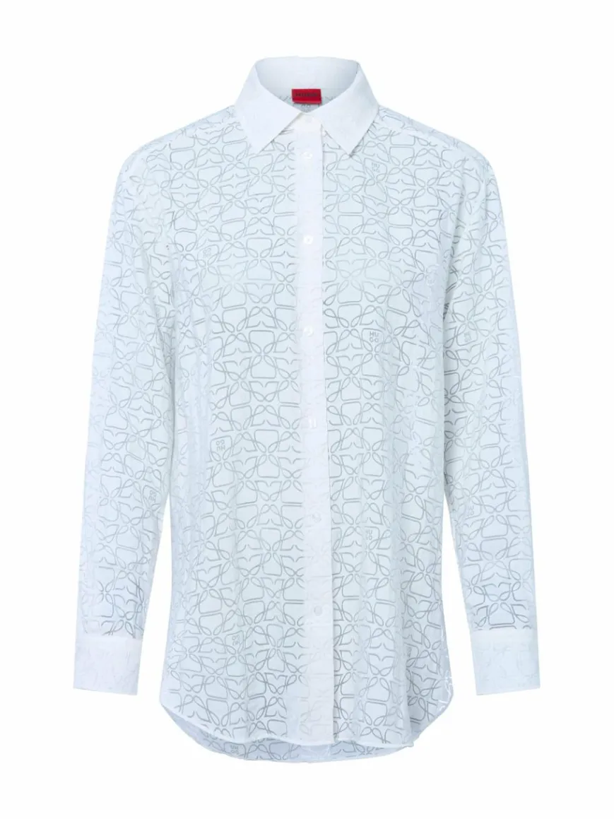 HUGO Blusen*Damen Hemdbluse - The Oversize Shirt ecru gemustert