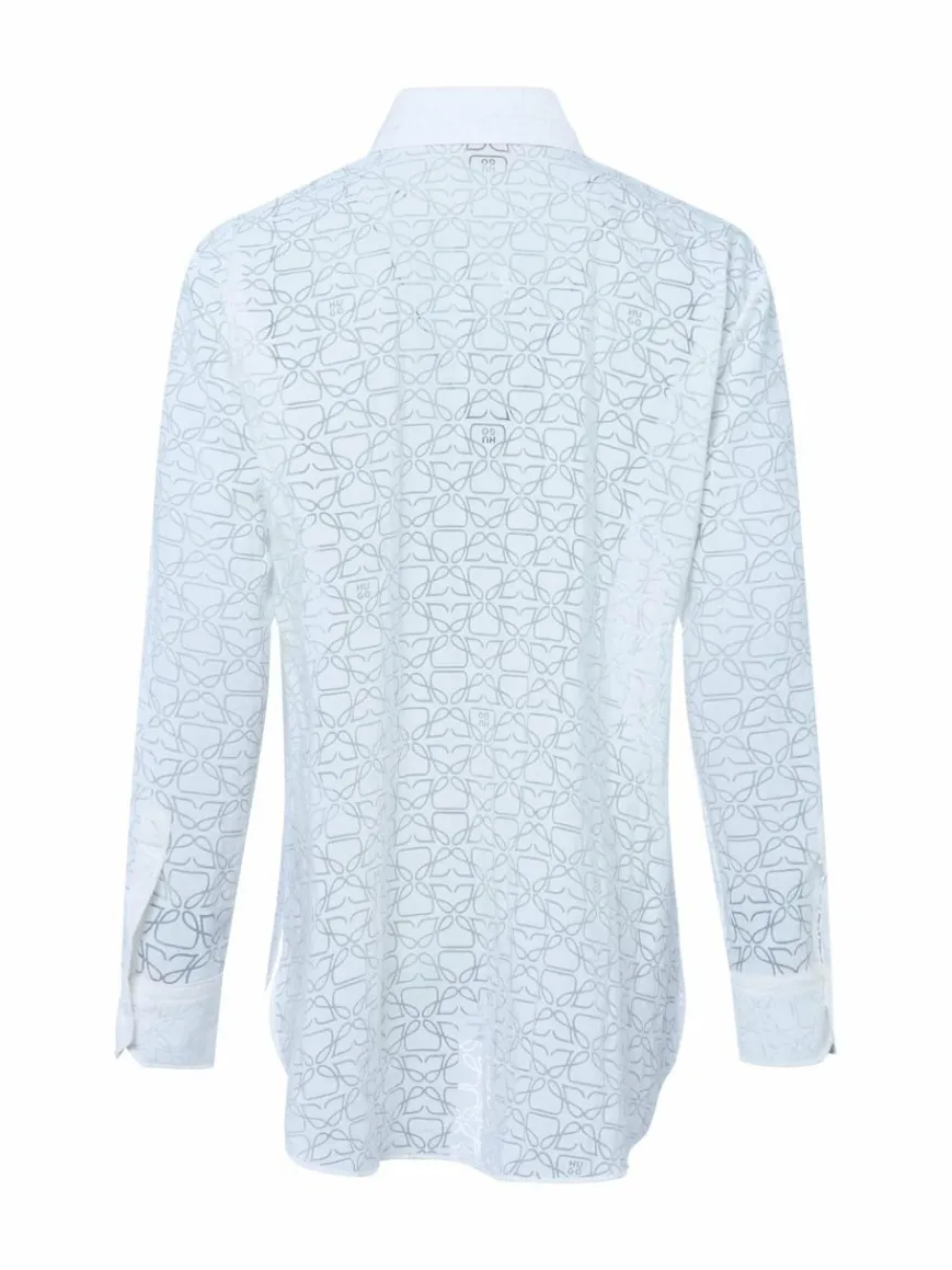 HUGO Blusen*Damen Hemdbluse - The Oversize Shirt ecru gemustert