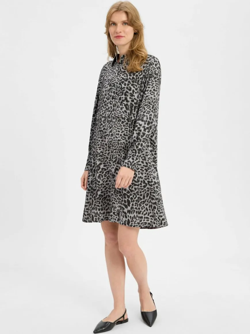 comma Kleider*Damen Hemdblusenkleid grau schwarz gemustert